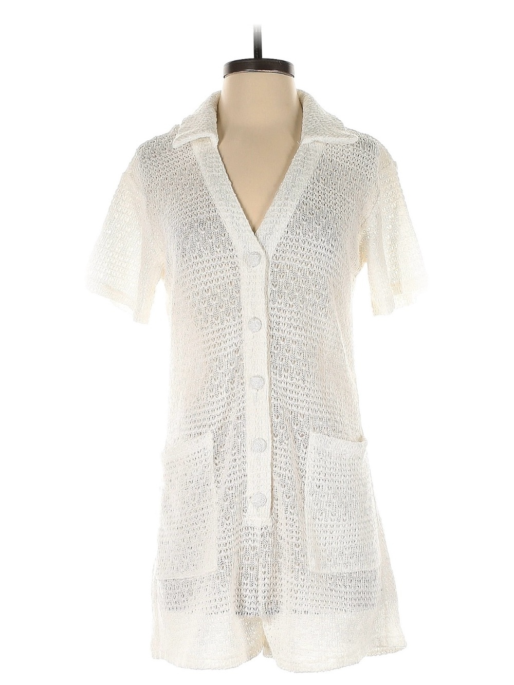 Lulus Knit Button-Front Short Sleeve Romper/Cover Up - Cream